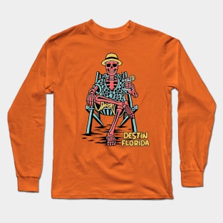 Funny Destin Florida Beach Skeleton Sunburn Souvenir Long Sleeve T-Shirt